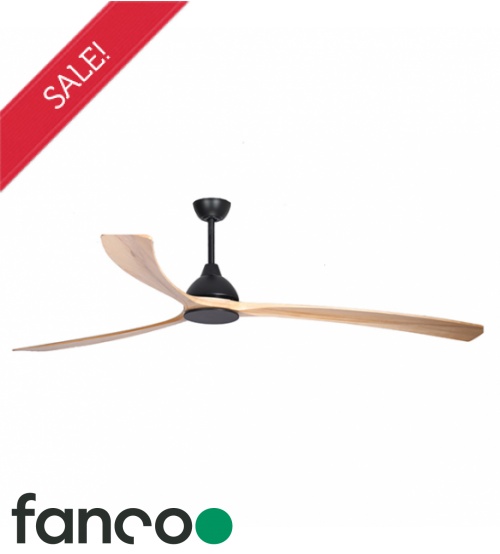Fanco Sanctuary 3 Blade 86" DC Ceiling Fan with Remote Control in Black with Natural Blades